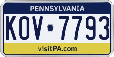 PA license plate KOV7793