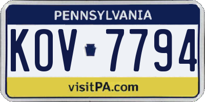PA license plate KOV7794