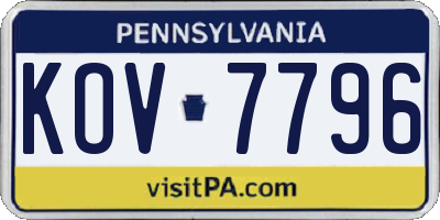 PA license plate KOV7796