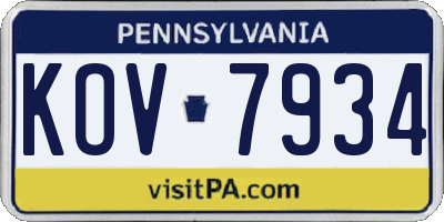 PA license plate KOV7934