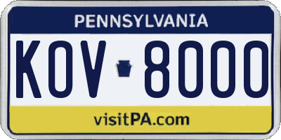 PA license plate KOV8000