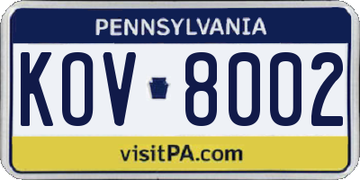 PA license plate KOV8002