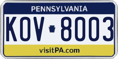 PA license plate KOV8003