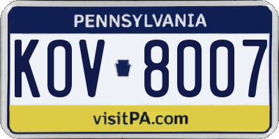PA license plate KOV8007