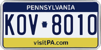 PA license plate KOV8010