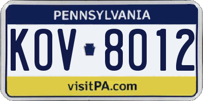 PA license plate KOV8012