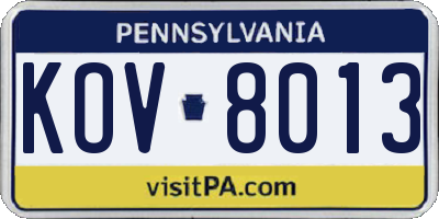 PA license plate KOV8013