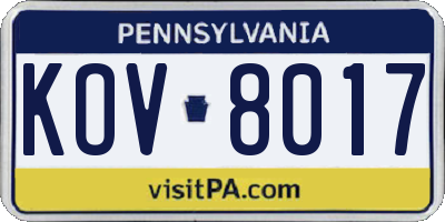 PA license plate KOV8017