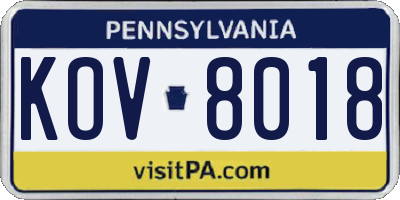 PA license plate KOV8018
