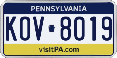 PA license plate KOV8019
