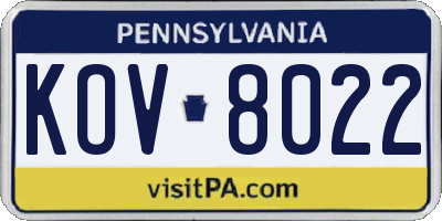 PA license plate KOV8022