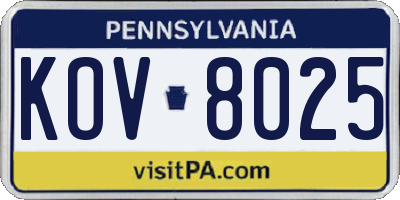 PA license plate KOV8025