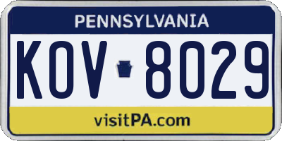 PA license plate KOV8029