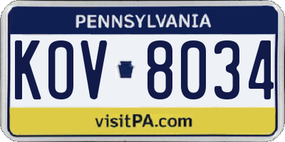 PA license plate KOV8034