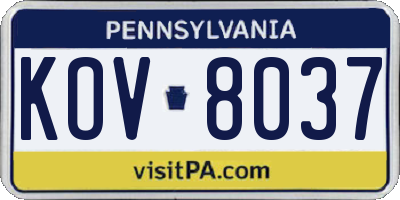 PA license plate KOV8037