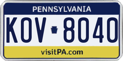 PA license plate KOV8040