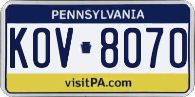 PA license plate KOV8070