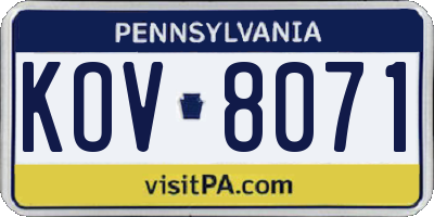 PA license plate KOV8071