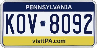 PA license plate KOV8092