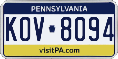 PA license plate KOV8094