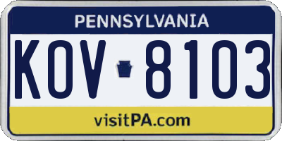 PA license plate KOV8103