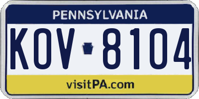 PA license plate KOV8104
