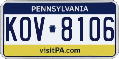 PA license plate KOV8106