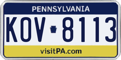 PA license plate KOV8113