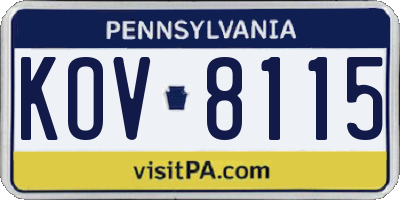 PA license plate KOV8115