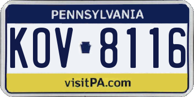 PA license plate KOV8116