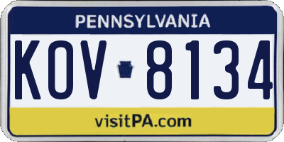 PA license plate KOV8134