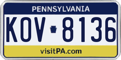 PA license plate KOV8136