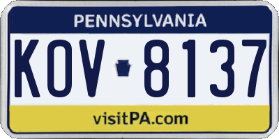 PA license plate KOV8137