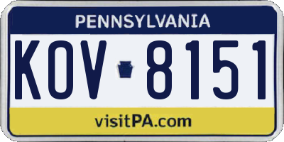 PA license plate KOV8151