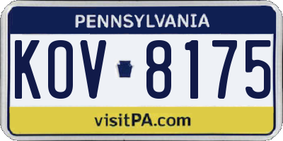 PA license plate KOV8175