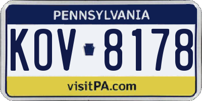 PA license plate KOV8178