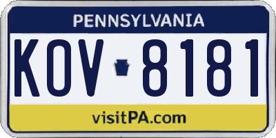 PA license plate KOV8181