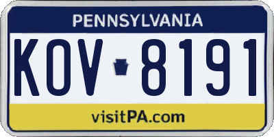 PA license plate KOV8191