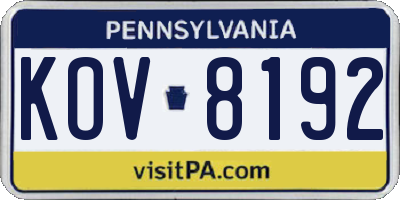 PA license plate KOV8192