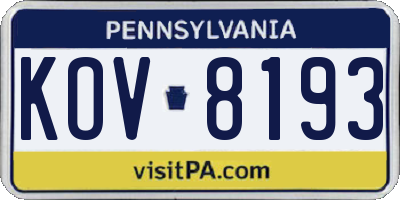 PA license plate KOV8193