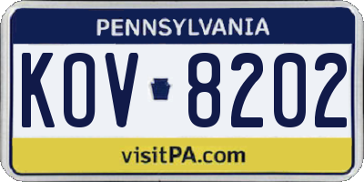 PA license plate KOV8202