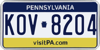 PA license plate KOV8204