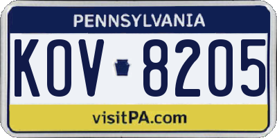 PA license plate KOV8205