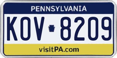 PA license plate KOV8209