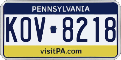 PA license plate KOV8218
