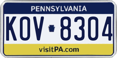PA license plate KOV8304