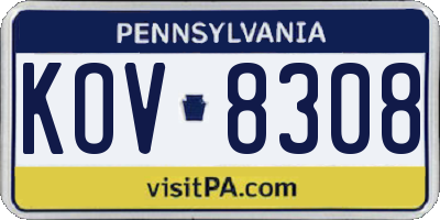 PA license plate KOV8308