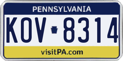 PA license plate KOV8314