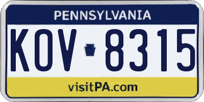PA license plate KOV8315