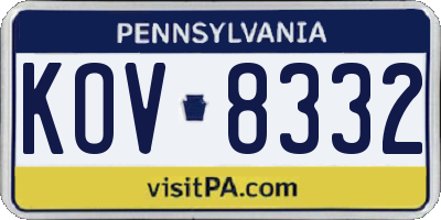 PA license plate KOV8332